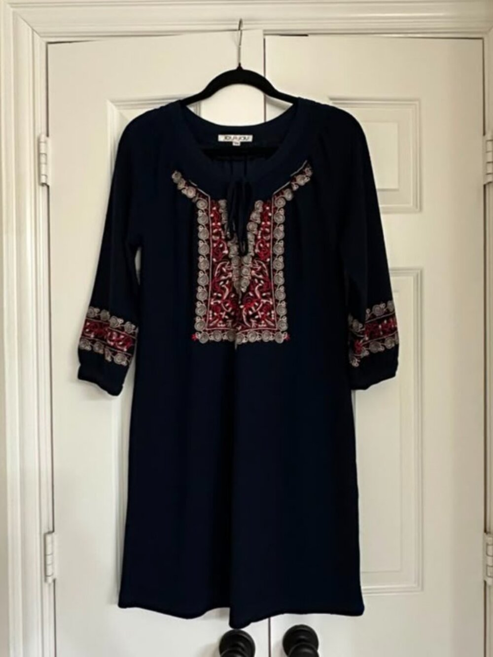 Blue embroidered print dress
